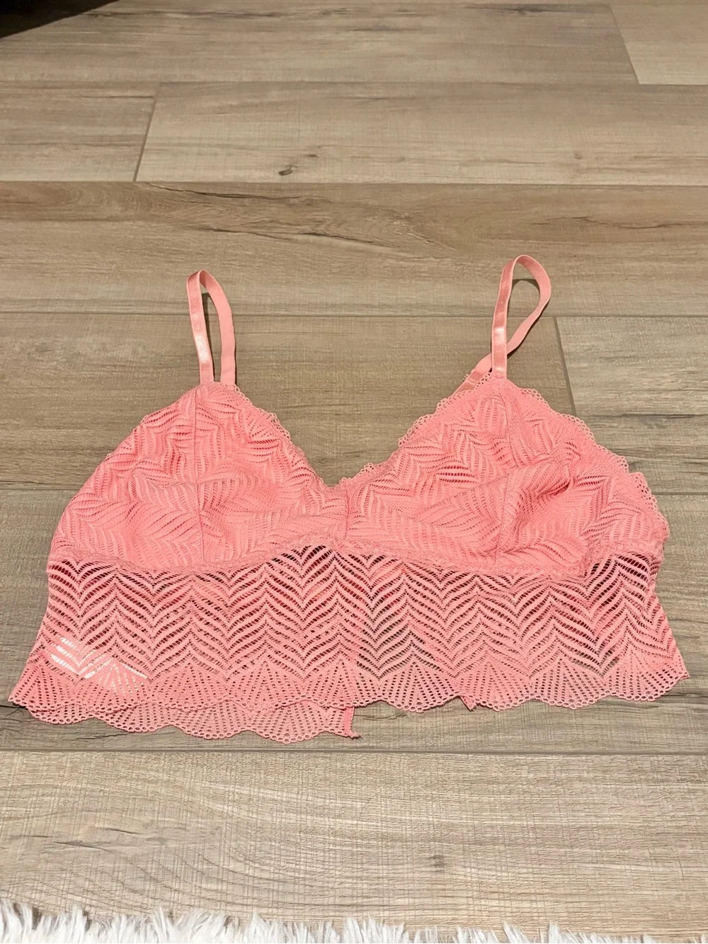 Adrienne Vittadini Longline Geo Lace Bralette Rose pink size XL